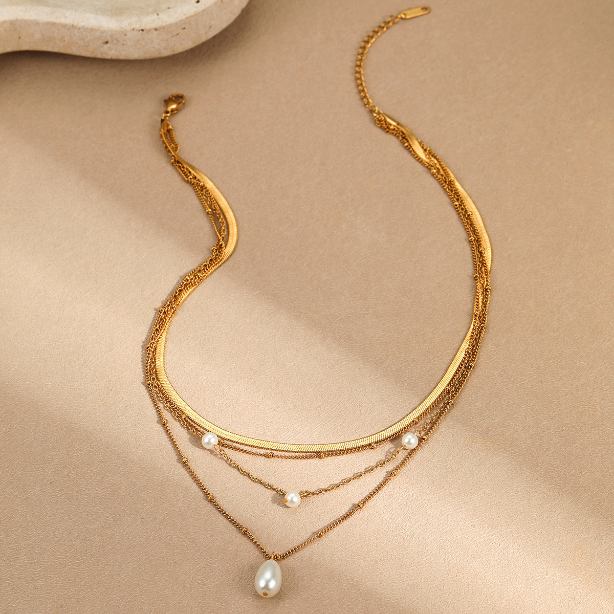 Gold Three-Layer Necklace worn photo