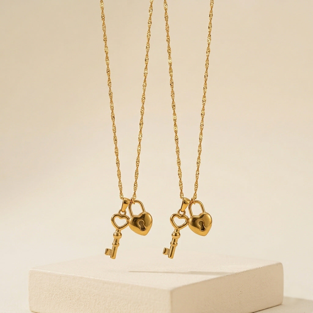 Gold Heart Pendant Necklace worn photo