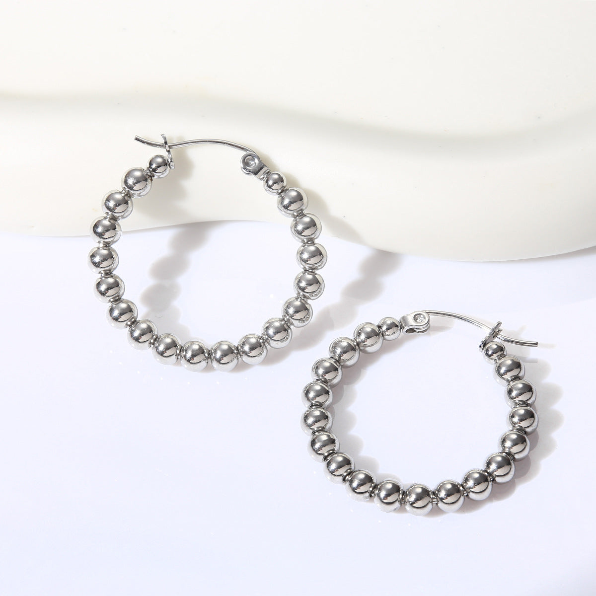 Stainless Steel Beaded Hoop Earrings product photo