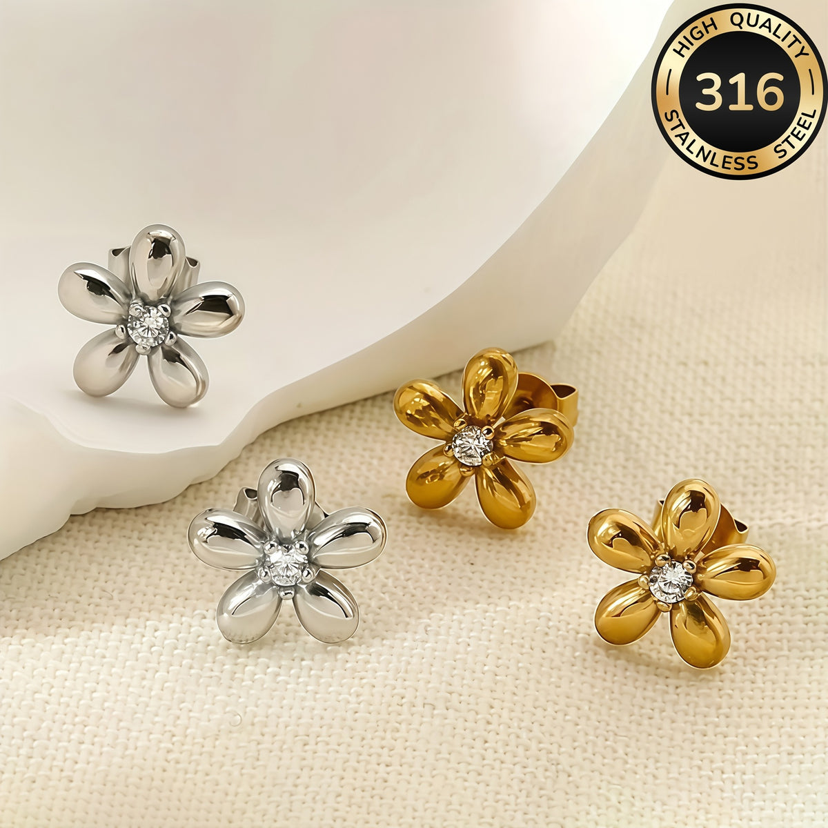 Steel Flower Stud Earrings product photo