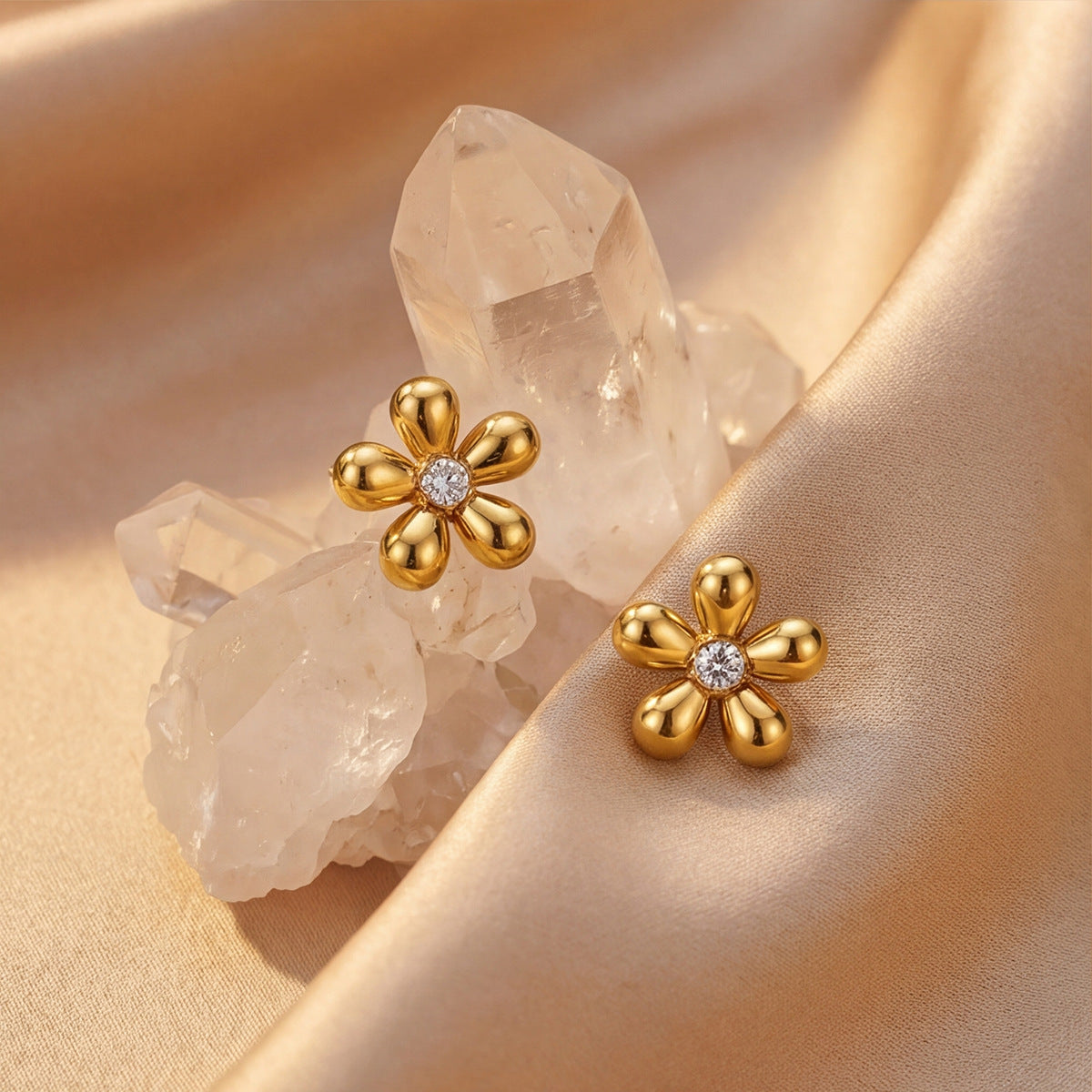 Gold Flower Stud Earrings product photo