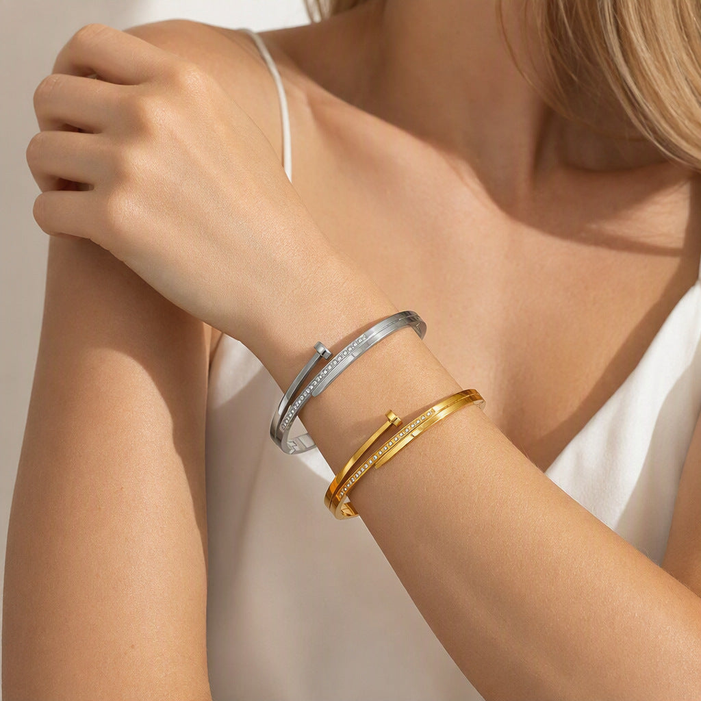 Gold Geometric Bangle worn photo