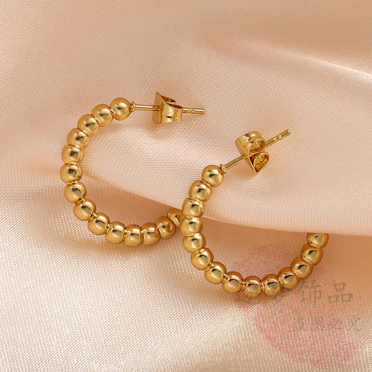 Gold Beaded C-Hoop Earrings product photo