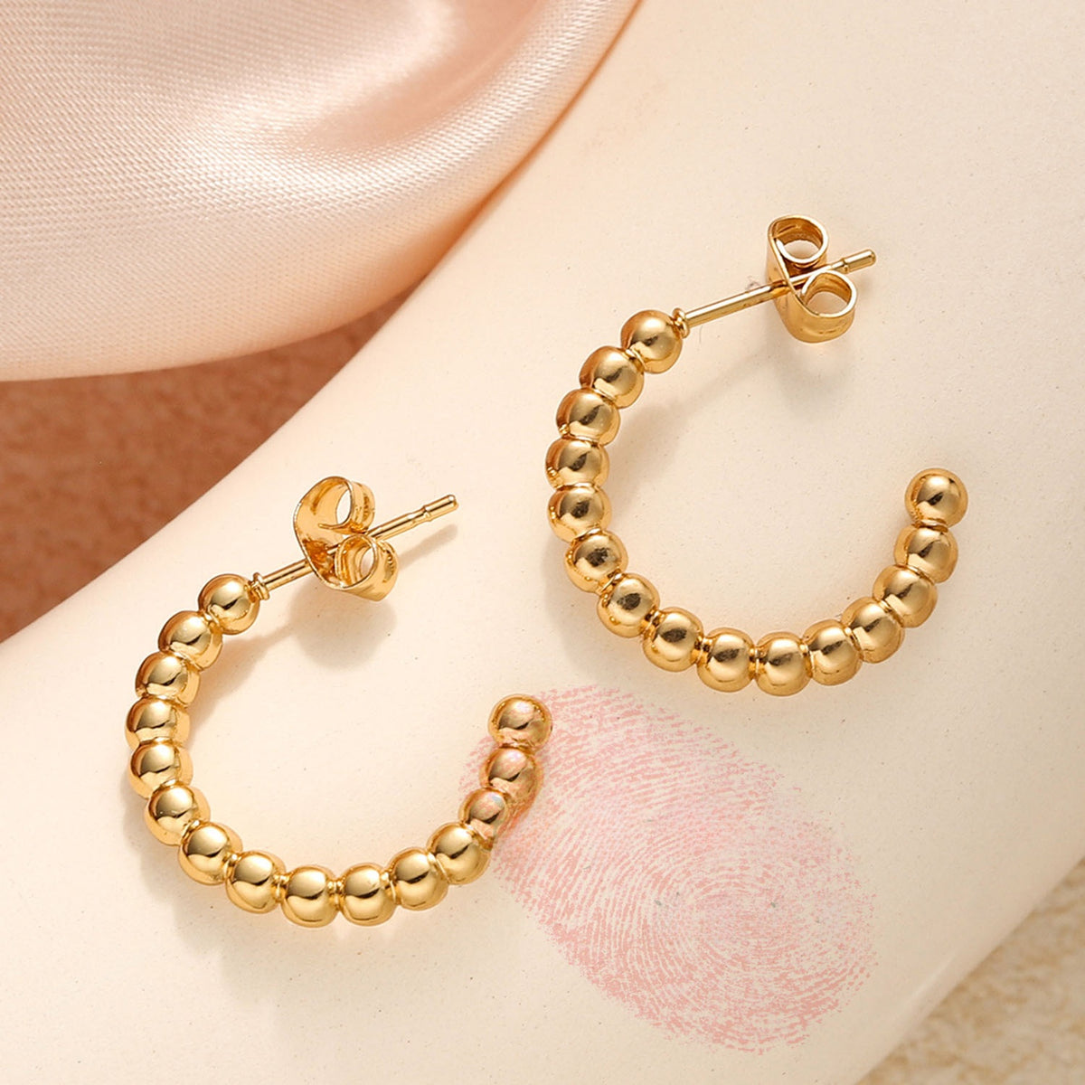 Gold Beaded C-Hoop Earrings alternate photo