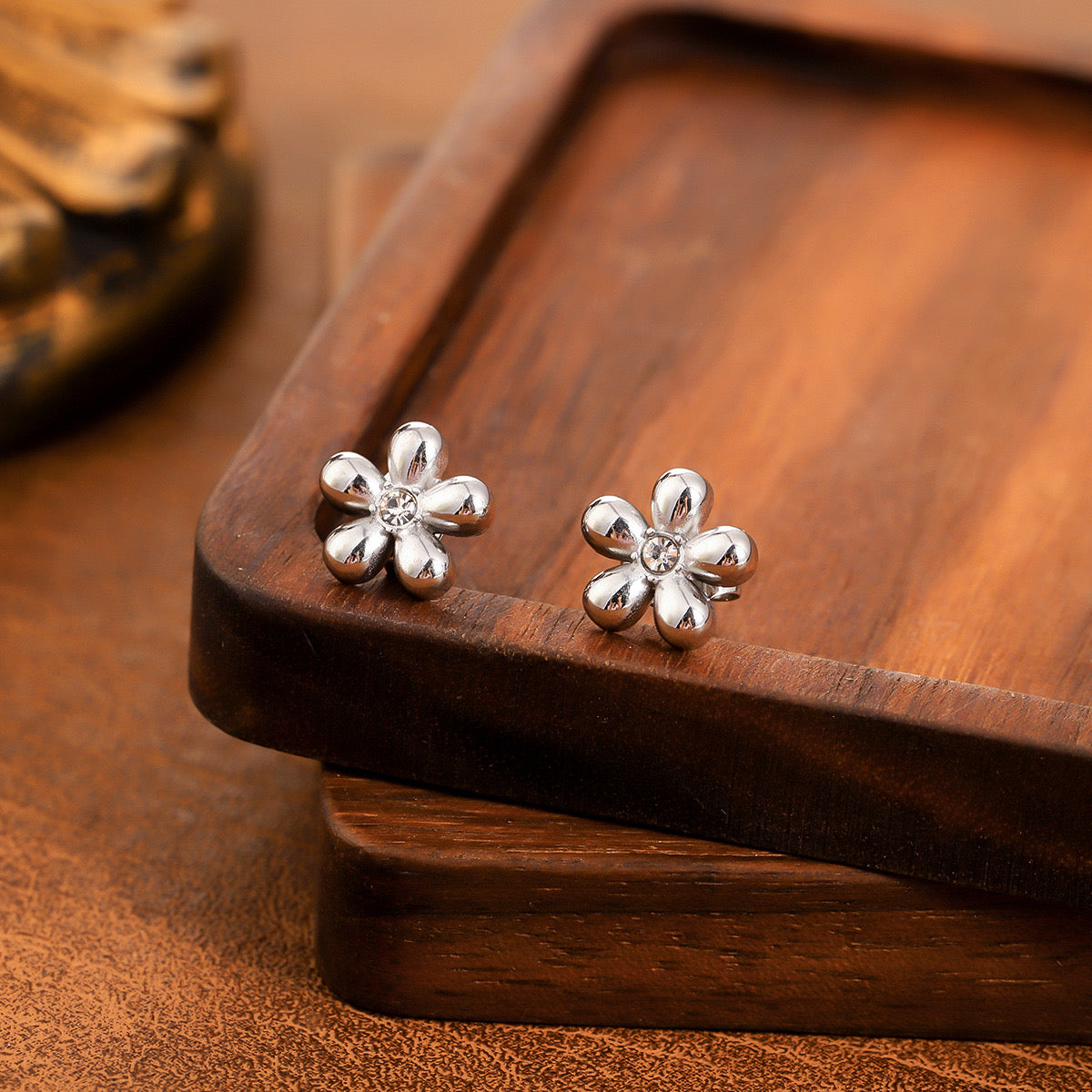 Steel Flower Stud Earrings