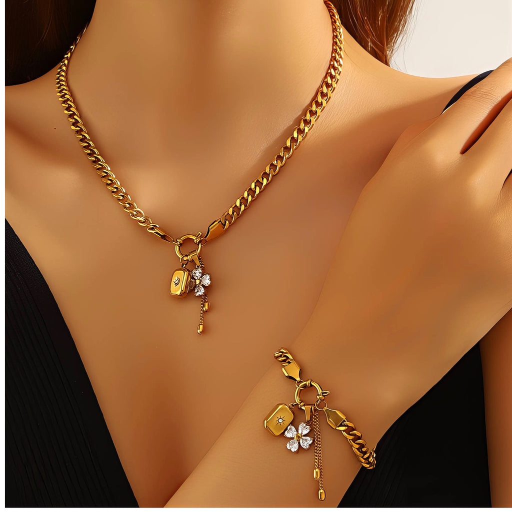 "FLOWER" PVD GOLD-PLATED STAINLESS STEEL NECKLACE 90945-0