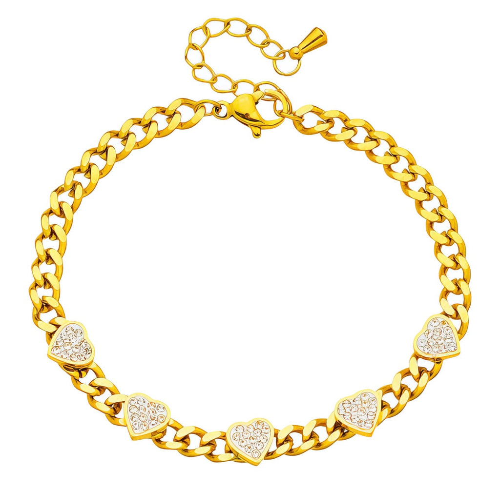 "HEARTS" BRACELET/NECKLACE SET 18K GOLD PLATED STEEL 90693-1