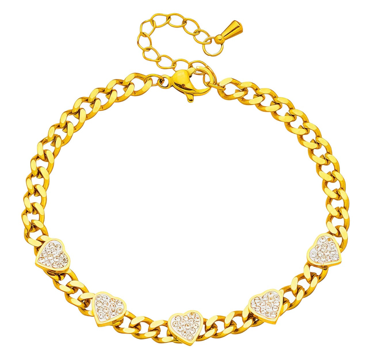 "HEARTS" BRACELET/NECKLACE SET 18K GOLD PLATED STEEL 90693-1
