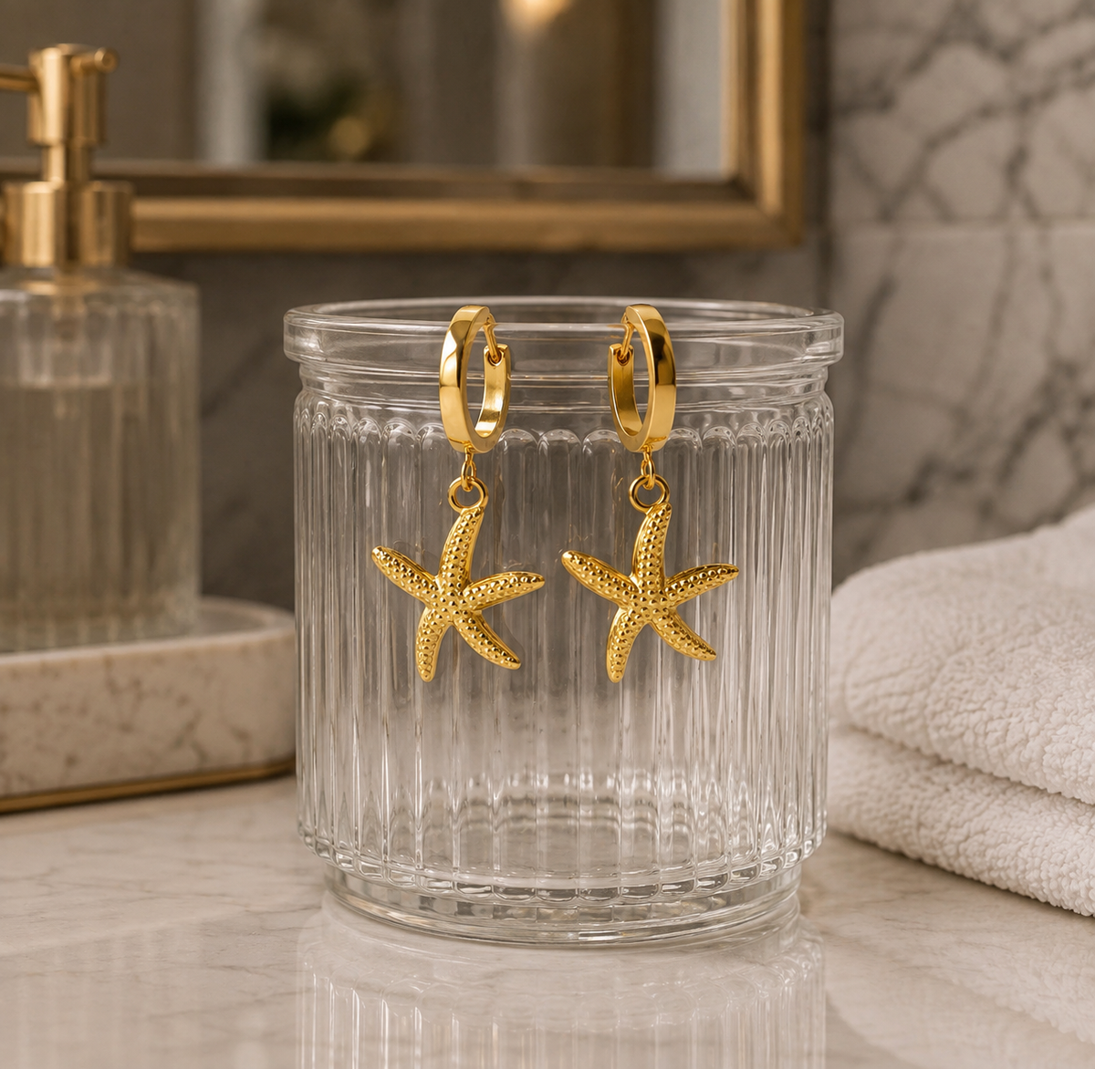 "STARFISHES" EARRINGS, 18K GOLD PLATED STEEL 90525-0