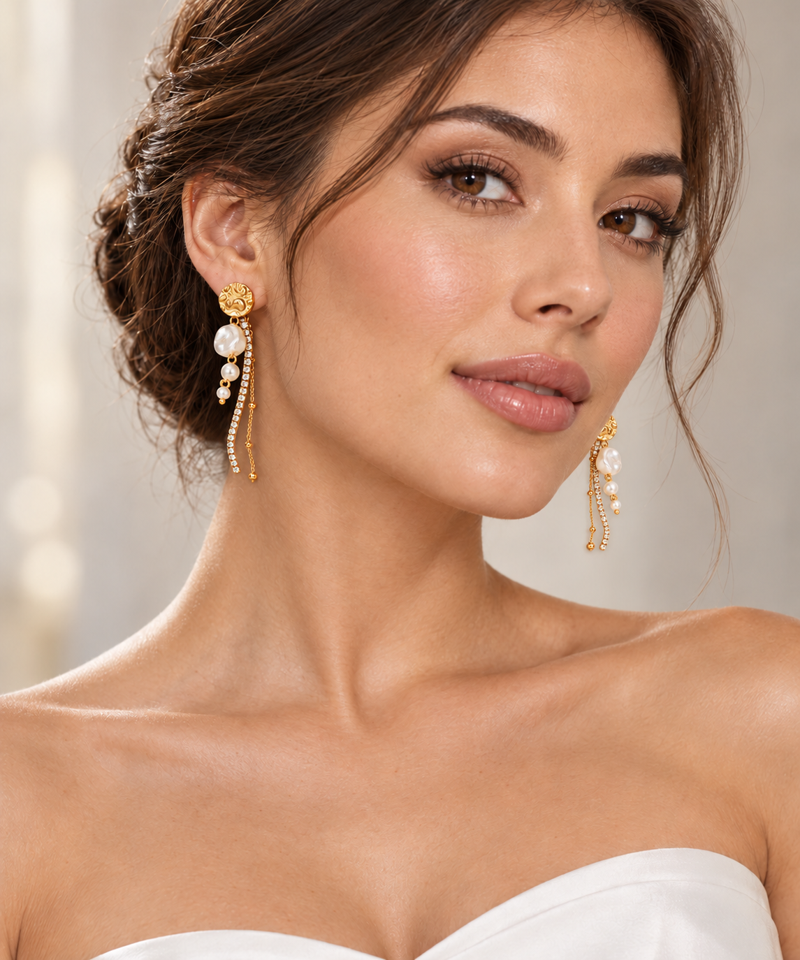 Gold Heart Tassel Drop Earrings