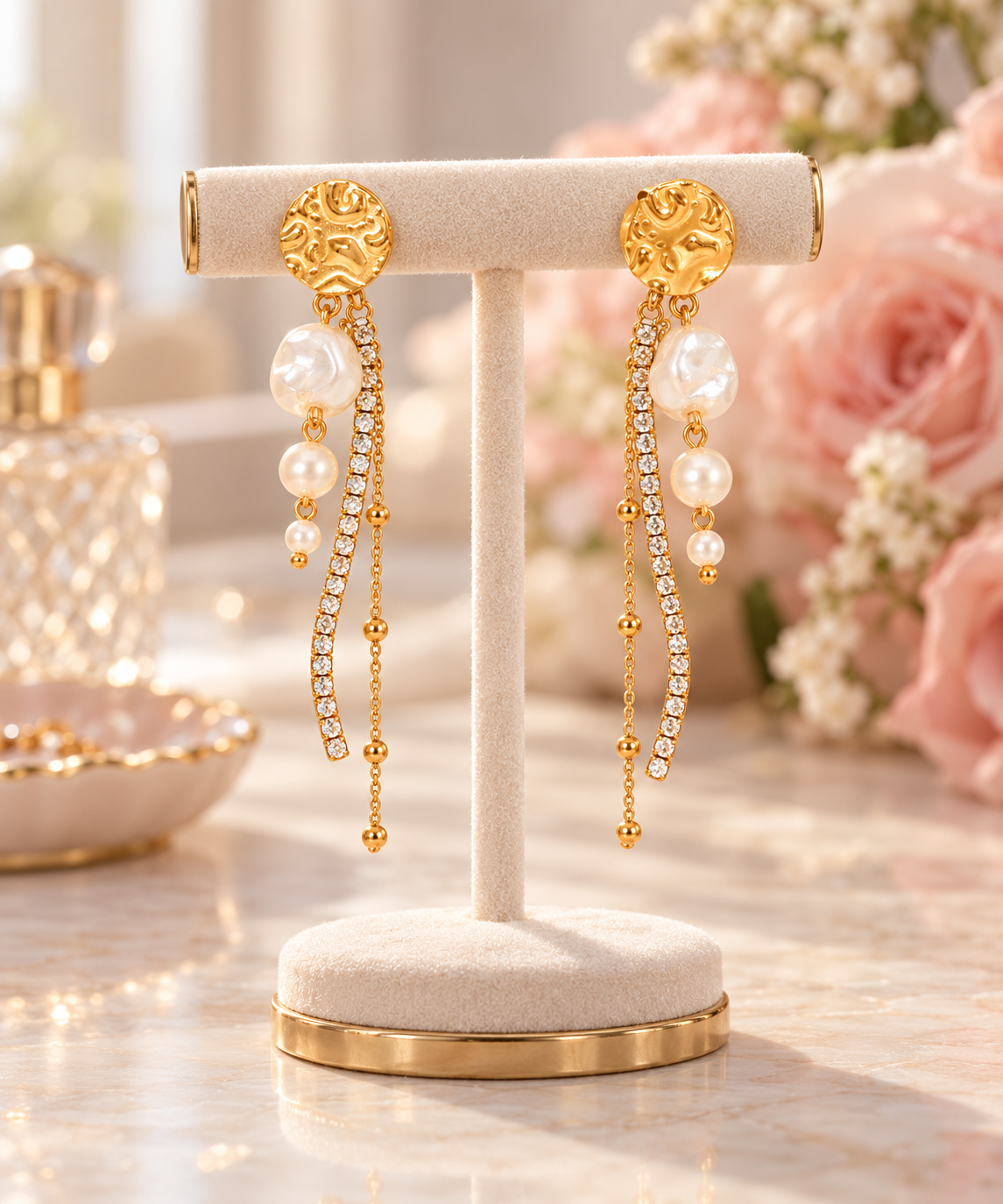 Gold Heart Tassel Drop Earrings