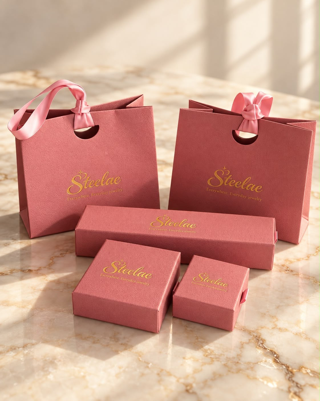 Steelae branded jewelry boxes and gift bags